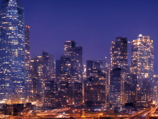 Obraz premium Illustration of modern American city with skyscrapers, Generative AI