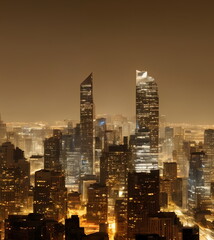 Obraz premium Illustration of modern American city with skyscrapers, Generative AI