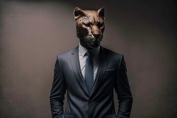 Obraz premium Portrait of a Leopard in a business suit ready for action.