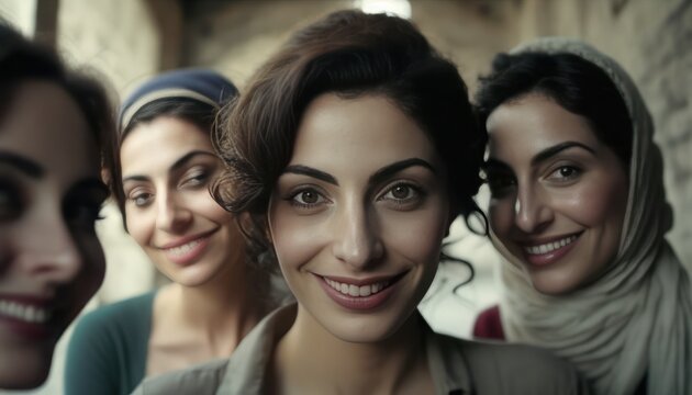 group of beautiful attractive middle eastern  young women looking at the camera. Generative AI	