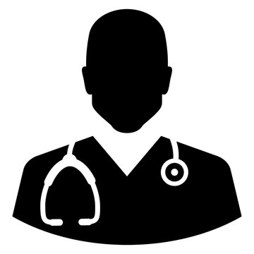 Logo asistencia sanitaria en hospital médico o clínica. Icono avatar enfermero o doctor. Silueta aislada de hombre con estetoscopio