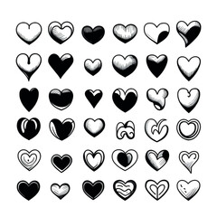 Herzen Icon Sammlung schwarz-weiß Tinte Tattoo - Generative AI