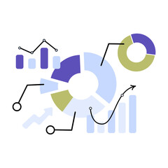 Data analytics, charts, dashboard and business finance report statistical and  investment concept. Website SEO screen PC. Flat vector illustration isolated. Benchmarking comparing performance metrics