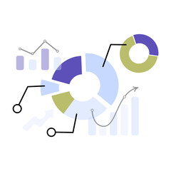Data analytics, charts, dashboard and business finance report statistical and  investment concept. Website SEO screen PC. Flat vector illustration isolated. Benchmarking comparing performance metrics