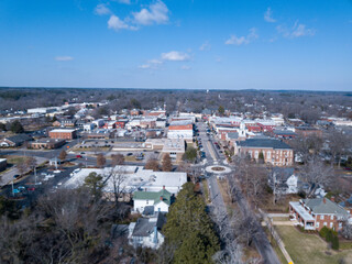 Professional Aerial Drone Image of Downtown Oxford, North Carolina, USA