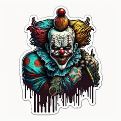 scary Killer clown die-cut sticker on a white background generative ai