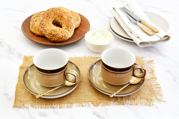 Bagels and coffee setup