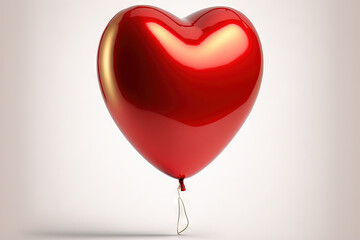 Birthday balloon with a single red huge heart metallic balloon isolated on a white backdrop. Generative AI