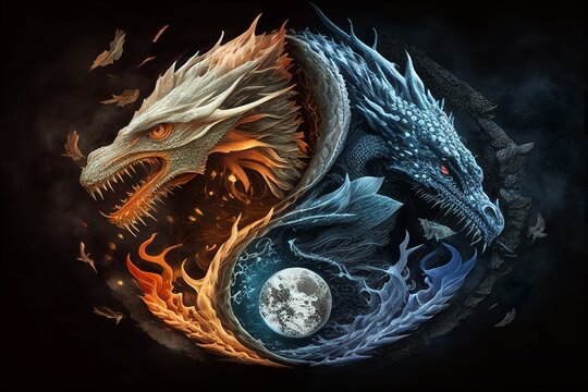 Dragons in the yin yang, Generative AI, AI art