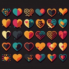 set of abstract hearts icons raster graphic