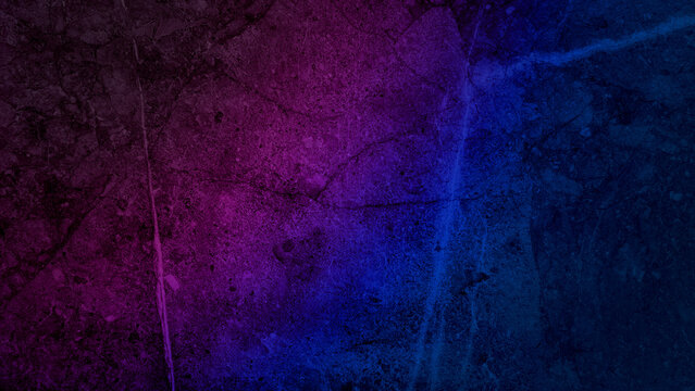marble stone wall with neon light, blue and purple gradient, on dark background. abstract cement wall use as background with space for design. © WONGSAKORN