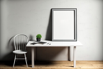 mock up with an empty frame and a table. Template for a poster. Generative AI