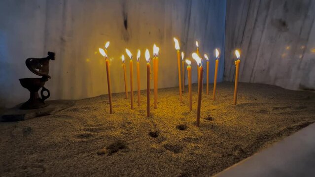 Natural Beeswax Candles Burning, Orthodox Chapel Sanctuary 2