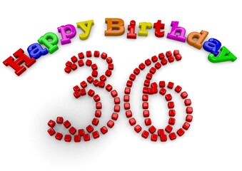 3D-Rendering Happy Birthday with big number