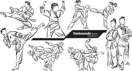 Fototapeta na wymiar Taekwondo martial arts sports profession work doodle design drawing vector illustration