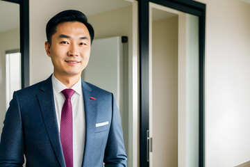 a portrait photo of a Chinese man Real Estate Agent in outfit - Generative AI, fictitious person