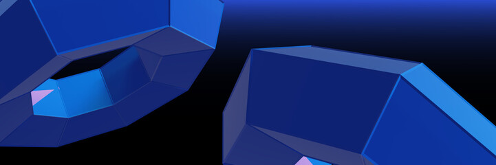 Hexagon dark blue abstract digital web background. 3d render illustration