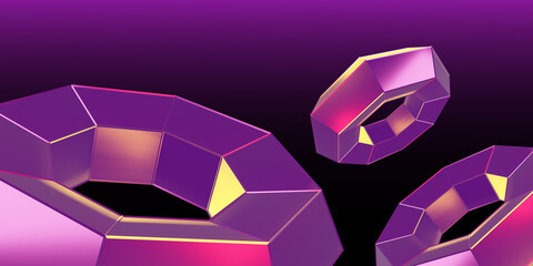 Fuchsia hexagons digital background. 3d render