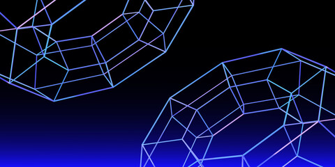 Wirefram hexagons futuristic dar blue web background. 3d render