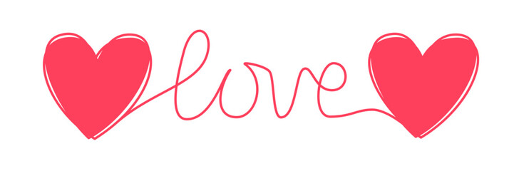 Doodle heart and word LOVE hand written scribble