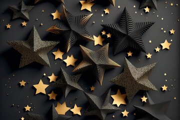 Black matte background with golden stars. AI