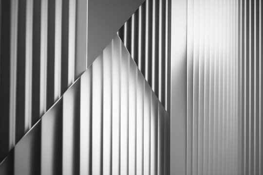  a black and white photo of a metal structure with a diagonal design on it's side and a diagonal design on the side of the wall.  generative ai