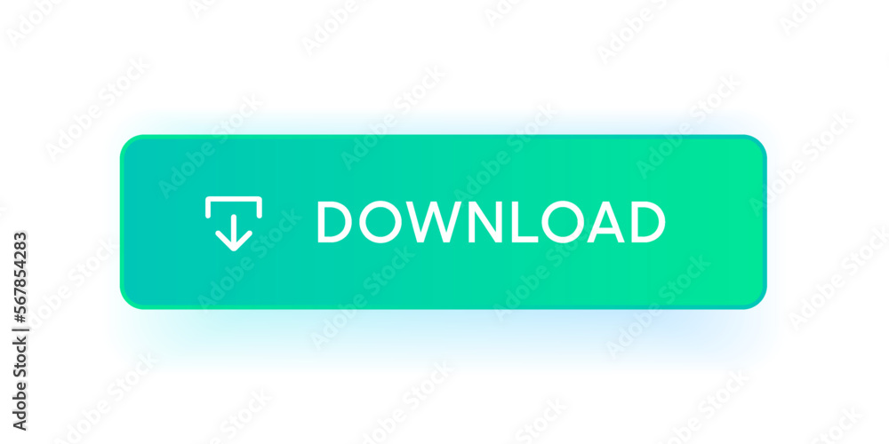 Poster 3D blue download button icon. Upload icon. Down arrow bottom side symbol. Click here button. Save cloud icon push button for UI UX, website, mobile application.