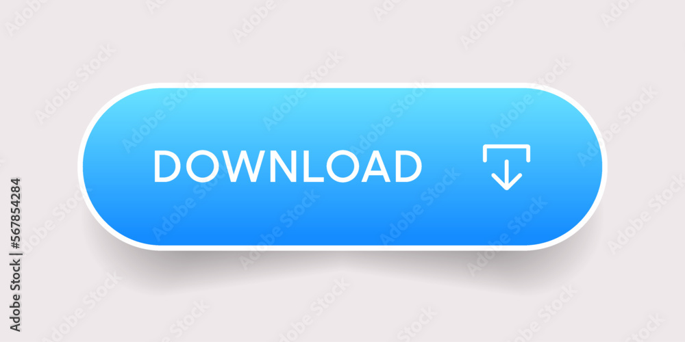 Poster 3D blue download button icon. Upload icon. Down arrow bottom side symbol. Click here button. Save cloud icon push button for UI UX, website, mobile application.