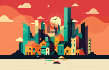 Obraz premium Colorful big city vector illustration