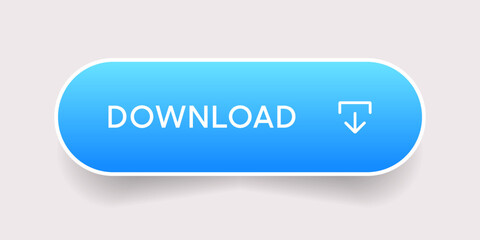 3D blue download button icon. Upload icon. Down arrow bottom side symbol. Click here button. Save cloud icon push button for UI UX, website, mobile application.