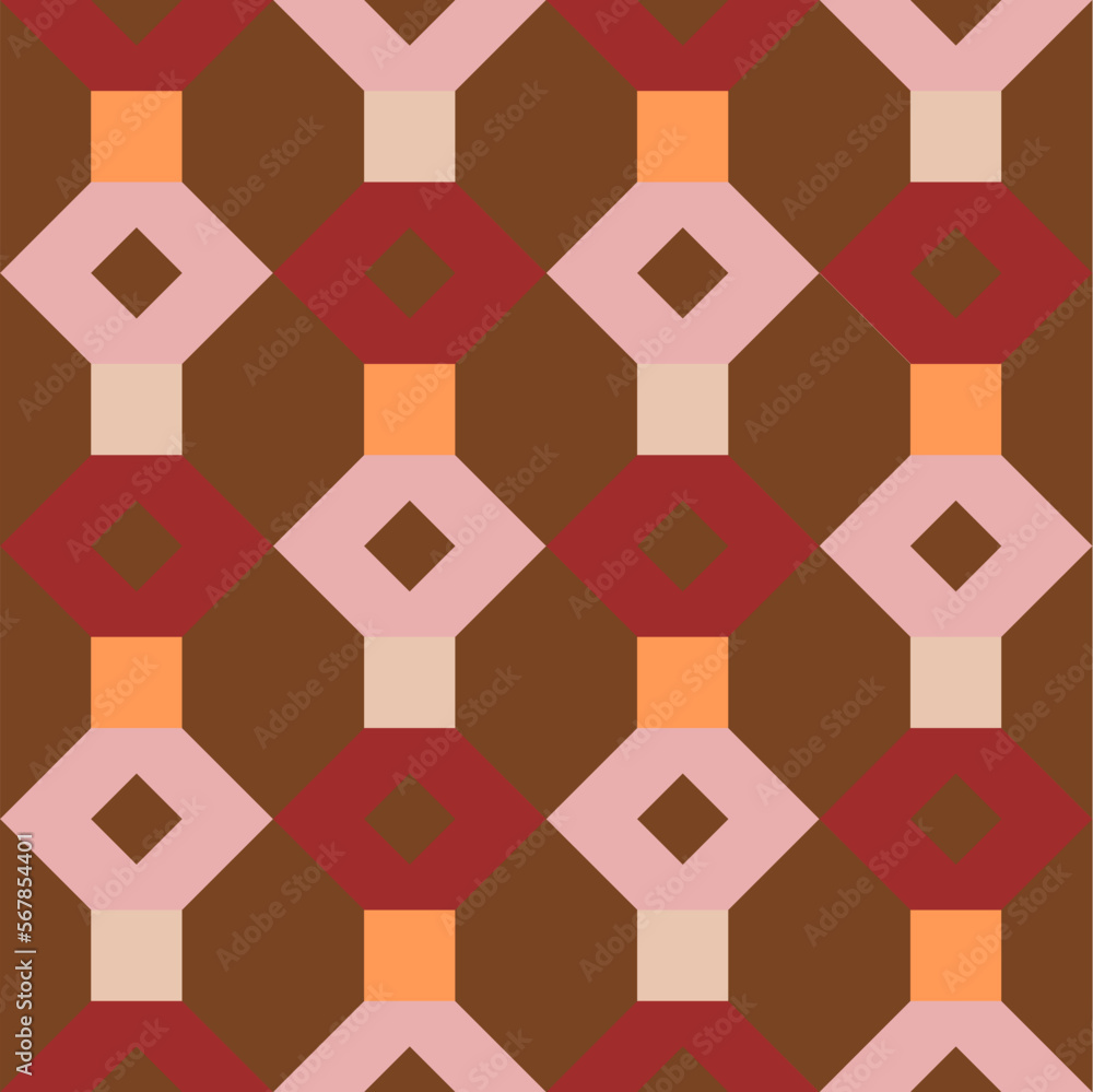 Sticker seamless vector graphic of brown themed wallpaper consisting of columns of hexagons and squares. it 
