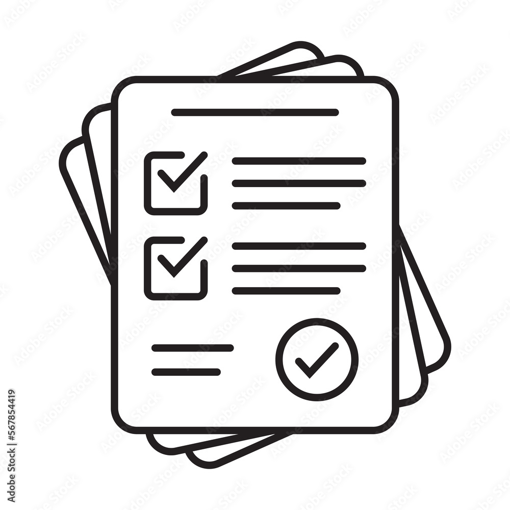 Poster survey icon. questionnaire checklist form. brief, survey or paper exam with check list. report docum