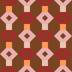 Seamless vector graphic of brown themed wallpaper consisting of columns of hexagons and squares. It has an autumnal feel