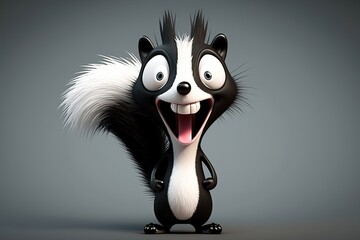 Cute 3D cartoon of skunk character. Generative AI - obrazy, fototapety, plakaty