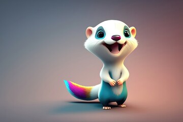 Cute 3D cartoon of ferret character. Generative AI