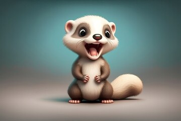 Cute 3D cartoon of ferret character. Generative AI