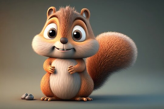 Cute 3D cartoon of squirrel character. Generative AI