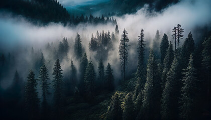  foggy forest landscape view from above