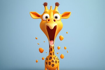 Cute 3D cartoon of giraffe character. Generative AI - obrazy, fototapety, plakaty