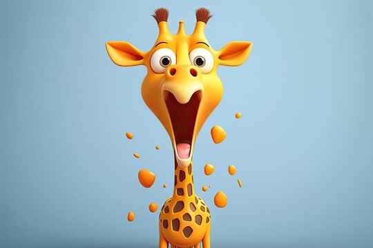 Cute 3D cartoon of giraffe character. Generative AI