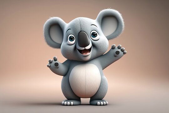 Cute 3D cartoon of koala character happy. Generative AI