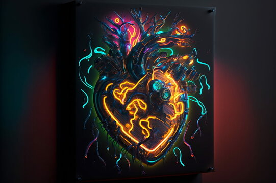 Neon Cyberpunk Heart Future Mechanical Vivid