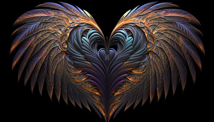 Obraz premium heart shaped wings, fractal design, generative ai