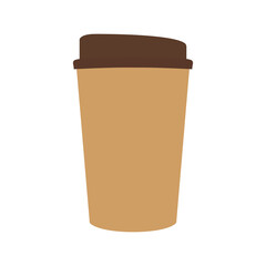Disposable paper coffee cup. Paper cup. Isolated on white background disposable lid brown, light brown paper coffee cup. Vector illustration.