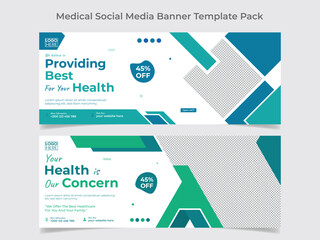 Medical healthcare web banner design and social media cover design template