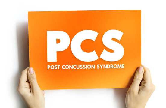 PCS Post-concussion syndrome - set of symptoms that may continue for weeks or more after a concussion, acronym medical concept on card