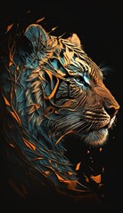 Line art portrait of male tiger. Digital art, illustration