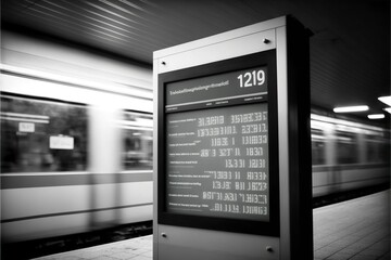 Electronic paper billboard that displays public transportation schedules in real-time, concept of Dynamic and Interactive, created with Generative AI technology