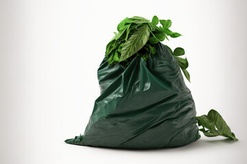 Naklejka premium Ecological idea. Trash emerges from a trash bag, isolated on a white background. the idea of recycling waste. Generative AI