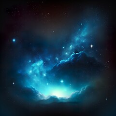 Fototapeta premium Blue beautiful universe night sky starry sky background illustration material stars mist mysterious lights space Generativ AI